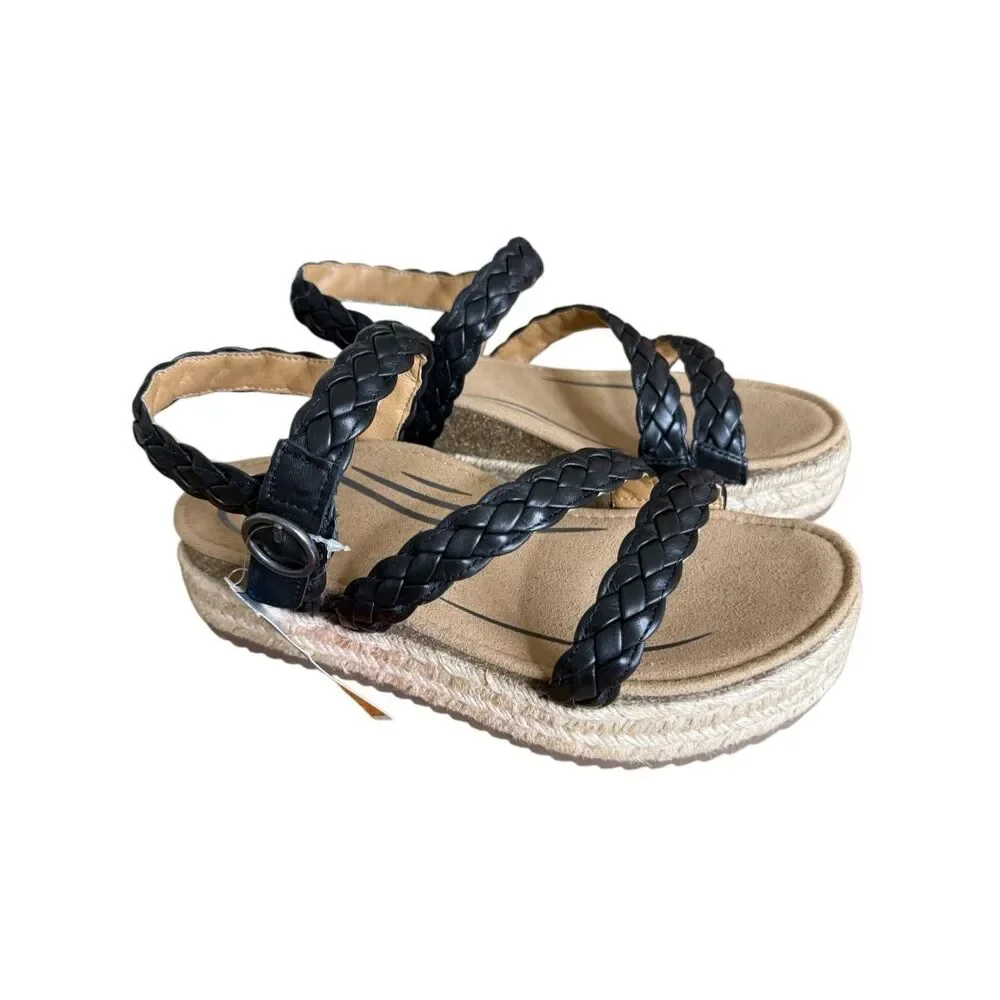 NEW Aetrex Julia Platform Sandal in Black Braided Leather NIB Arch Support, Boho
